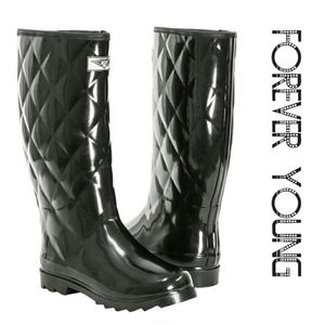 Women Tall Quilted Rain Boots, #1411, Black